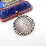 Queen Victoria Sterling Silver Rotating Coin Jubilee Brooch Antique 1887