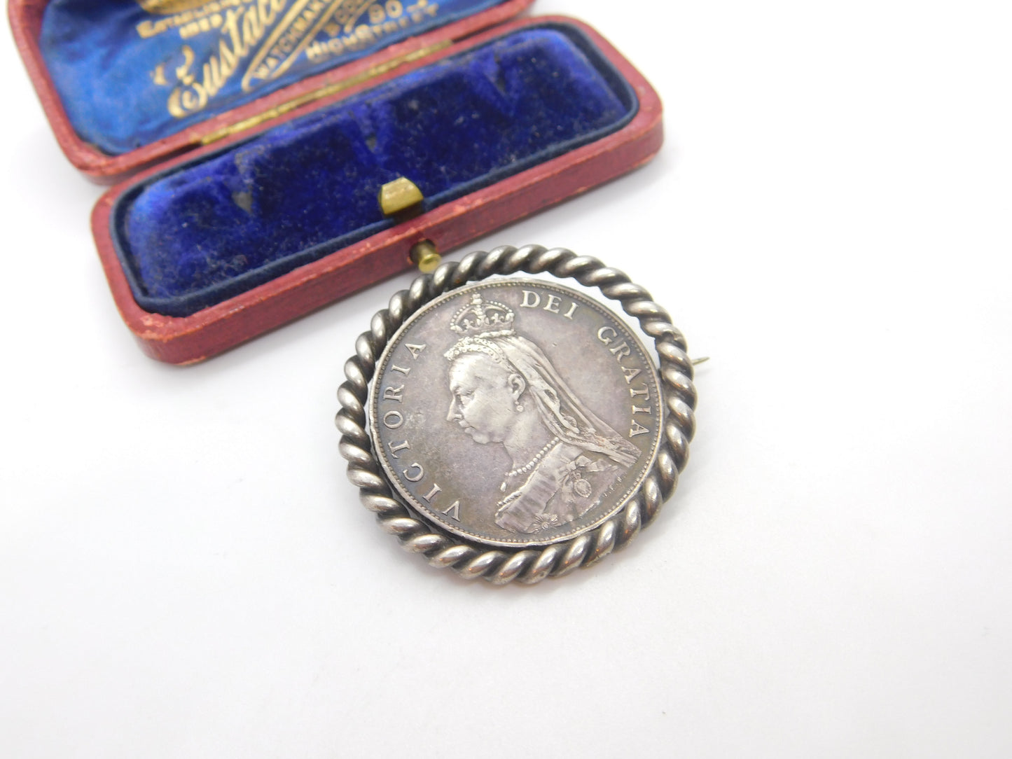 Queen Victoria Sterling Silver Rotating Coin Jubilee Brooch Antique 1887