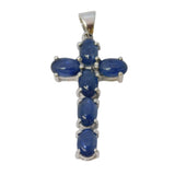 9ct White Gold Cabochon Cut Sapphire Cross Pendant Vintage c1990 Birmingham