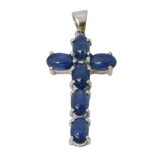 9ct White Gold Cabochon Cut Sapphire Cross Pendant Vintage c1990 Birmingham