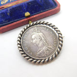 Queen Victoria Sterling Silver Rotating Coin Jubilee Brooch Antique 1887