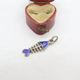 Sterling Silver & Enamel Fish Skeleton Pendant Vintage c1960