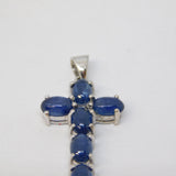 9ct White Gold Cabochon Cut Sapphire Cross Pendant Vintage c1990 Birmingham