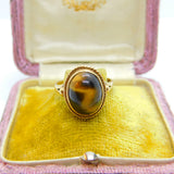 9ct Yellow Gold Cabochon Tiger's Eye Signet Ring Edinburgh 1977 Vintage