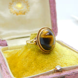 9ct Yellow Gold Cabochon Tiger's Eye Signet Ring Edinburgh 1977 Vintage