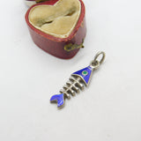 Sterling Silver & Enamel Fish Skeleton Pendant Vintage c1960