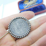 Queen Victoria Sterling Silver Rotating Coin Jubilee Brooch Antique 1887