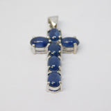 9ct White Gold Cabochon Cut Sapphire Cross Pendant Vintage c1990 Birmingham
