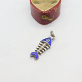 Sterling Silver & Enamel Fish Skeleton Pendant Vintage c1960