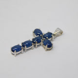 9ct White Gold Cabochon Cut Sapphire Cross Pendant Vintage c1990 Birmingham