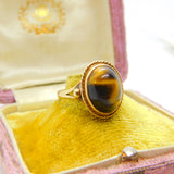 9ct Yellow Gold Cabochon Tiger's Eye Signet Ring Edinburgh 1977 Vintage