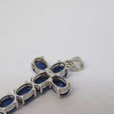 9ct White Gold Cabochon Cut Sapphire Cross Pendant Vintage c1990 Birmingham