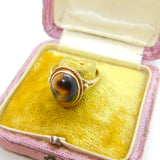 9ct Yellow Gold Cabochon Tiger's Eye Signet Ring Edinburgh 1977 Vintage