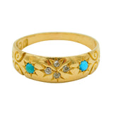 Victorian 18ct Gold, Diamond & Turquoise Floral Dress Ring Antique 1900 London