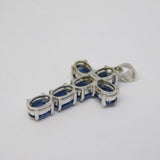 9ct White Gold Cabochon Cut Sapphire Cross Pendant Vintage c1990 Birmingham