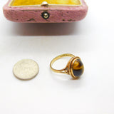 9ct Yellow Gold Cabochon Tiger's Eye Signet Ring Edinburgh 1977 Vintage