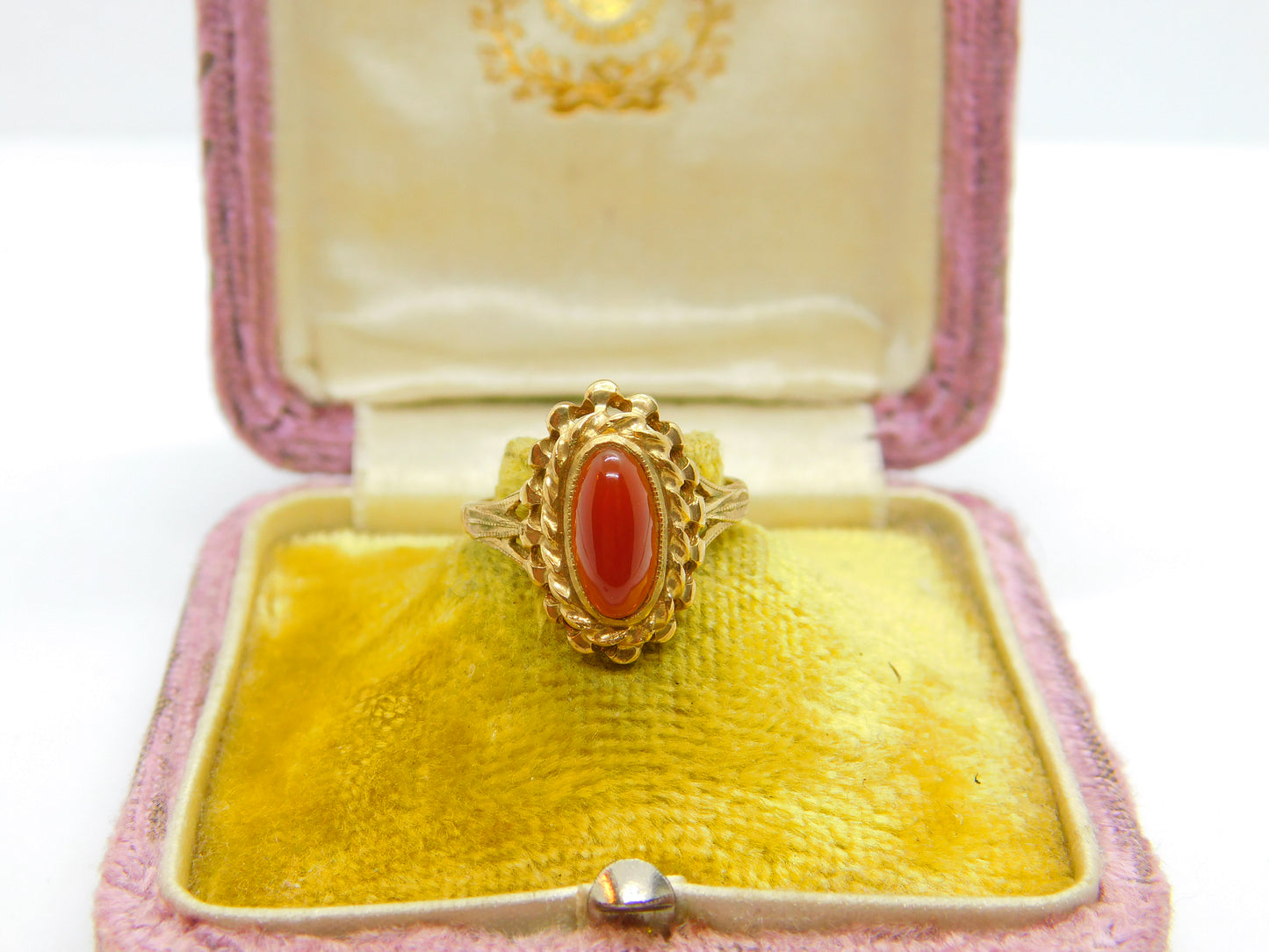 9ct Yellow Gold Cabochon Carnelian Set Signet Ring Vintage 1975 Birmingham