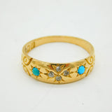 Victorian 18ct Gold, Diamond & Turquoise Floral Dress Ring Antique 1900 London