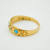 Victorian 18ct Gold, Diamond & Turquoise Floral Dress Ring Antique 1900 London