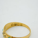 Victorian 18ct Gold, Diamond & Turquoise Floral Dress Ring Antique 1900 London