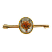 Victorian 18ct Gold Reverse Carved Essex Crystal Fox Mask Brooch Pin Antique c1860