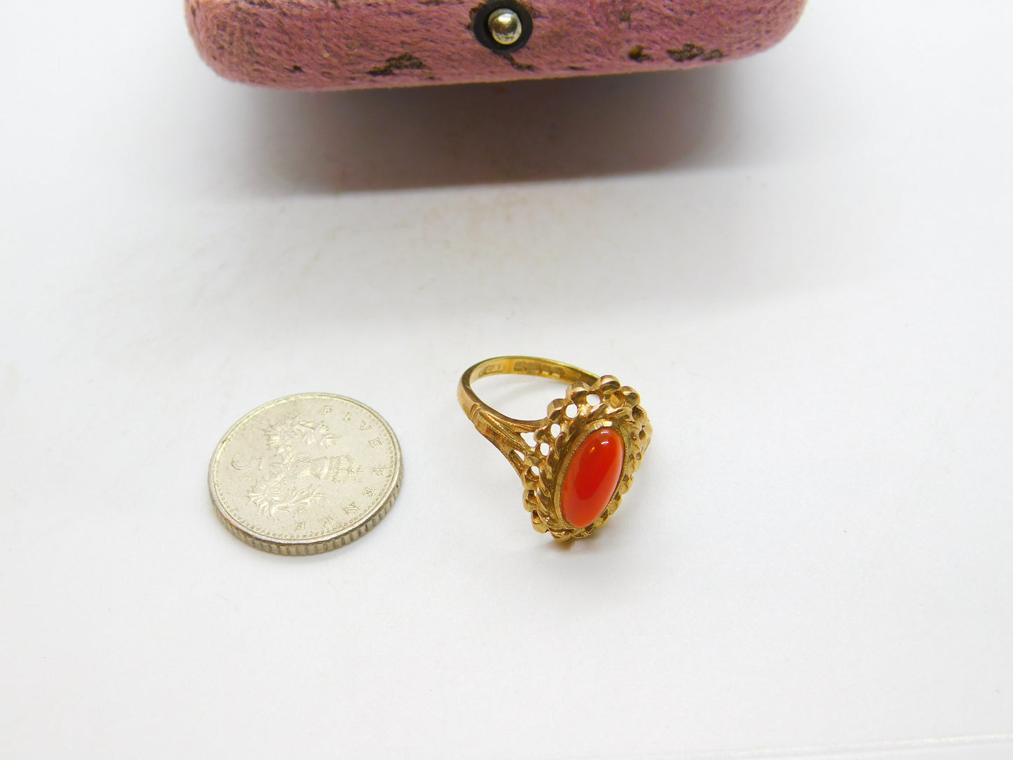 9ct Yellow Gold Cabochon Carnelian Set Signet Ring Vintage 1975 Birmingham