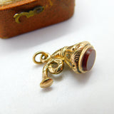 Victorian 9ct Gold Cased Carnelian Agate Set Bugle Horn Charm c1880 Antique