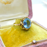 9ct Yellow Gold Imperial Blue Topaz Floral Band Ring 1971 Birmingham Vintage