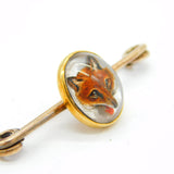 Victorian 18ct Gold Reverse Carved Essex Crystal Fox Mask Brooch Pin Antique c1860