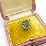 9ct Yellow Gold Imperial Blue Topaz Floral Band Ring 1971 Birmingham Vintage