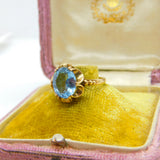 9ct Yellow Gold Imperial Blue Topaz Floral Band Ring 1971 Birmingham Vintage