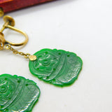 14ct Yellow Gold Character Form Jade Screw-Back Drop Earrings Antique c1940