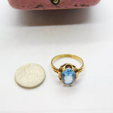 9ct Yellow Gold Imperial Blue Topaz Floral Band Ring 1971 Birmingham Vintage