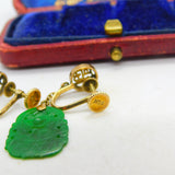 14ct Yellow Gold Character Form Jade Screw-Back Drop Earrings Antique c1940