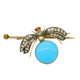 Victorian 9ct Gold & Old-Cut Diamond, Ruby Insect Bug Brooch Antique c1860