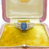 9ct Yellow Gold, Doublet Opal & Diamond Set Band Ring Vintage c1990 Sheffield