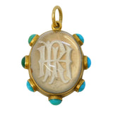 Victorian 18ct Gold, Turquoise, Essex Crystal 'IHR' Mourning Pendant Antique c1860