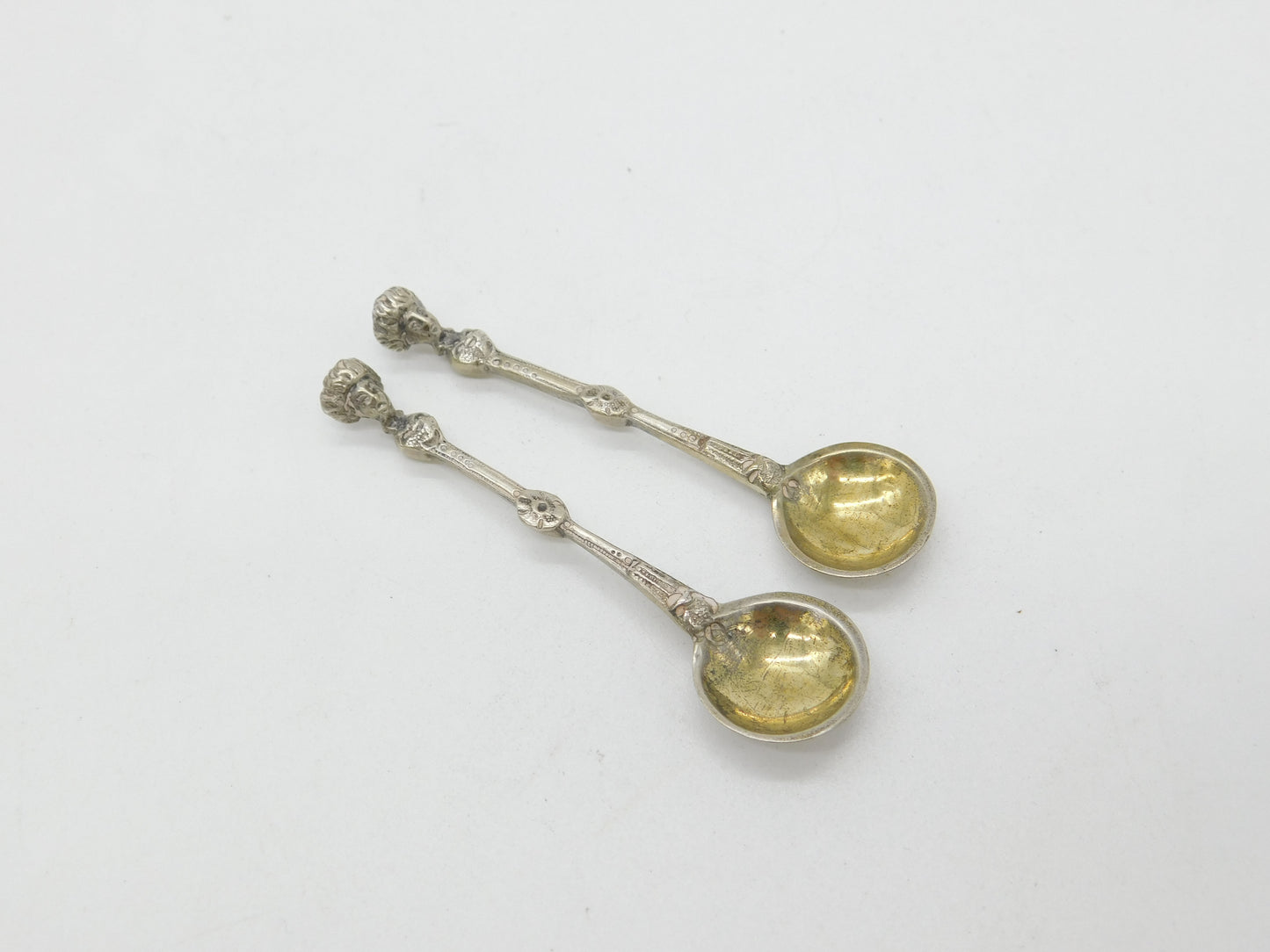 Pair of Victorian Sterling Silver Lady Bust Terminal Mustard Spoons 1866 London