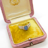 9ct Yellow Gold, Doublet Opal & Diamond Set Band Ring Vintage c1990 Sheffield