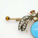 Victorian 9ct Gold & Old-Cut Diamond, Ruby Insect Bug Brooch Antique c1860