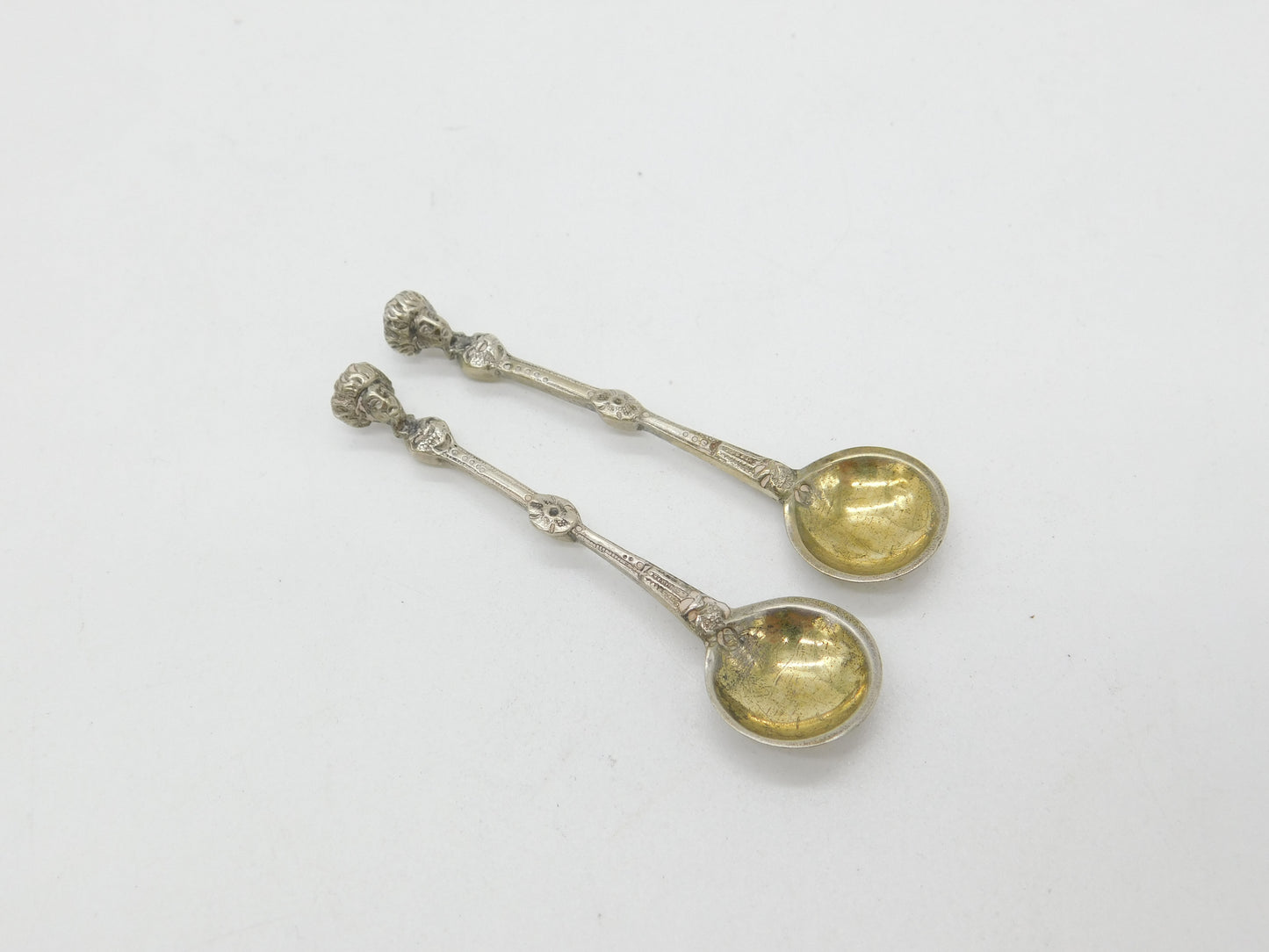 Pair of Victorian Sterling Silver Lady Bust Terminal Mustard Spoons 1866 London