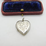 Edwardian Sterling Silver Floral Pattern Heart Locket Pendant 1910 Birmingham