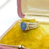 9ct Yellow Gold, Doublet Opal & Diamond Set Band Ring Vintage c1990 Sheffield