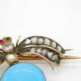 Victorian 9ct Gold & Old-Cut Diamond, Ruby Insect Bug Brooch Antique c1860