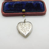 Edwardian Sterling Silver Floral Pattern Heart Locket Pendant 1910 Birmingham