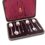 Boxed Set of Edwardian Sterling Silver Tea Spoons & Tongs 1905 Sheffield Antique