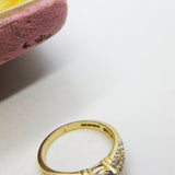 9ct Yellow Gold, Doublet Opal & Diamond Set Band Ring Vintage c1990 Sheffield