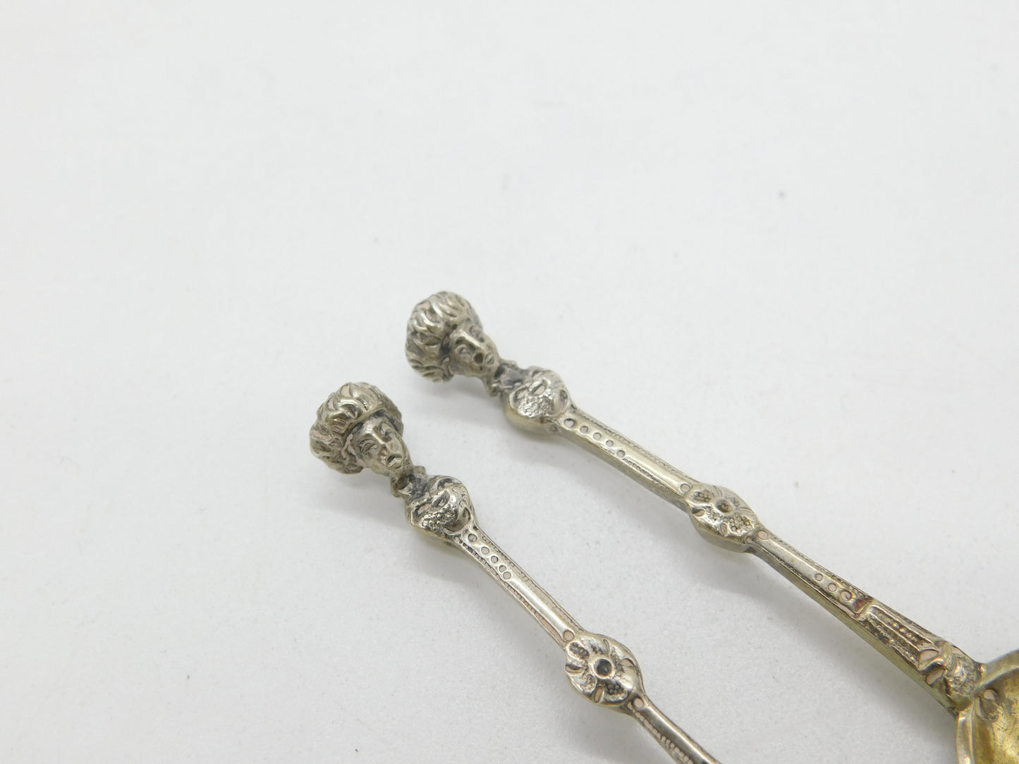 Pair of Victorian Sterling Silver Lady Bust Terminal Mustard Spoons 1866 London