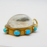 Victorian 18ct Gold, Turquoise, Essex Crystal 'IHR' Mourning Pendant Antique c1860