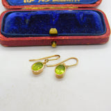 Pair of 9ct Yellow Gold & Green Peridot Set Hoop Hook Earrings Vintage c1960